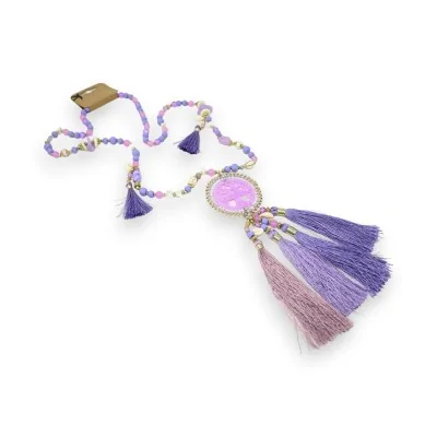Lange lila Modeschmuck-Halskette mit Lebensbaum-Anhänger