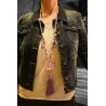 Collar Largo Lila Árbol de la Vida | Joya de Fantasía Larga con Borlas