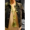 Collier Sautoir Bohème Vert avec Médaillon et Pompons | Mode Tendance