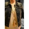 Bohemian Lange Kette in Beige mit Medaillon und Quasten | Trendige Mode