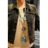Collier Sautoir Bleu Méditerranée | Bijou Fantaisie avec Médaillon et Pompons