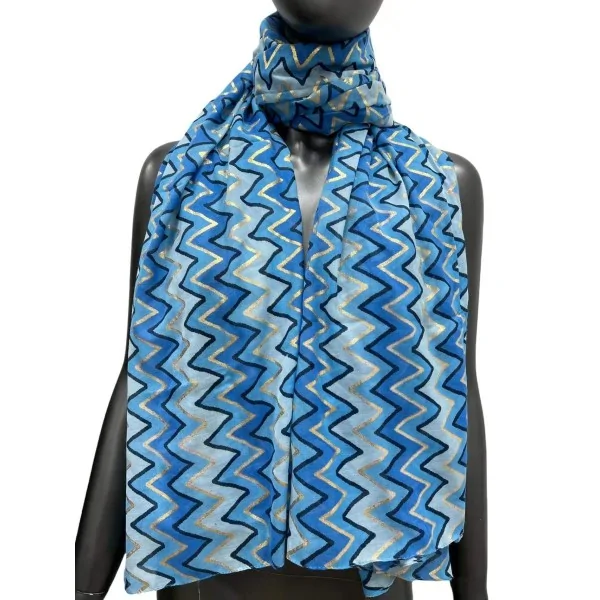 Blue shades zigzag scarf with gold details