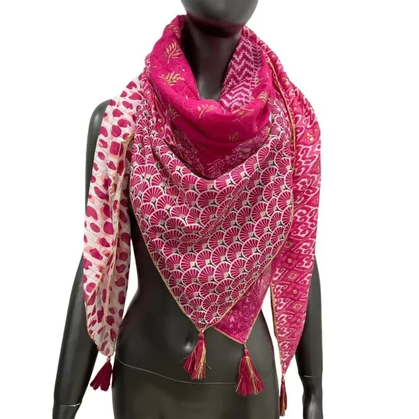 Pañuelo de 4 caras patchwork fucsia