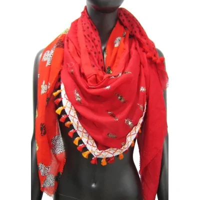 Lenço de 4 faces patchwork vermelho coração e pena
