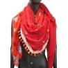 Foulard Carré Rouge Patchwork 140x140 cm | Pompons & Motifs Élégants