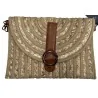 Bolso bandolera de paja con cierre de hebilla de cuero sintético marrón