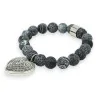 Gray anthracite stone bracelet with silver heart medallion charm