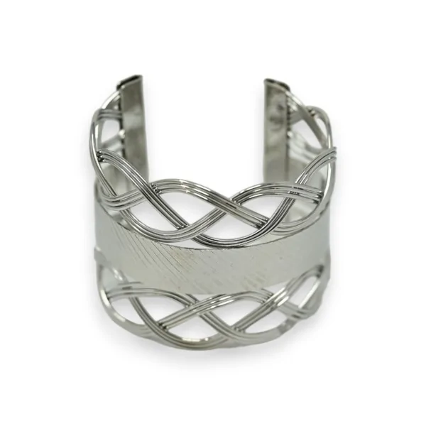 Bracciale a polsino argentato con design grafico curvo