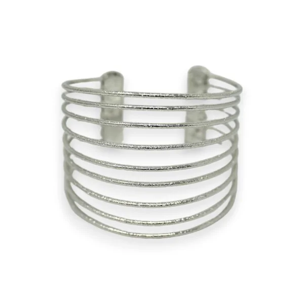 Bracelet manchette argenté fines bandes ajourées