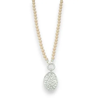 Nude pearl fashion necklace with brushed silver pendant