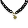 Fantasy necklace with black resin chain and sculpted golden medallion