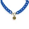 Collier Fantaisie Bleu Roi avec Médaillon Doré Sculpté | Mode Tendance