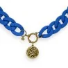 Collana Fantasia Blu Reale con Medaglione Dorato Inciso | Moda Trendy