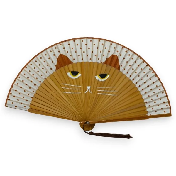 Fächer Katze Holz braune Punkte