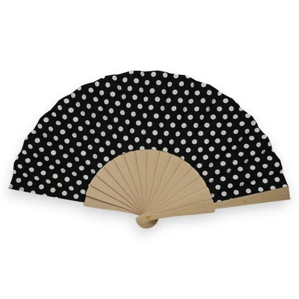 Leque estampado com bolinhas pretas e brancas