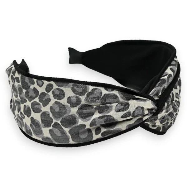 Diadema ancha de leopardo gris y negro con torsión