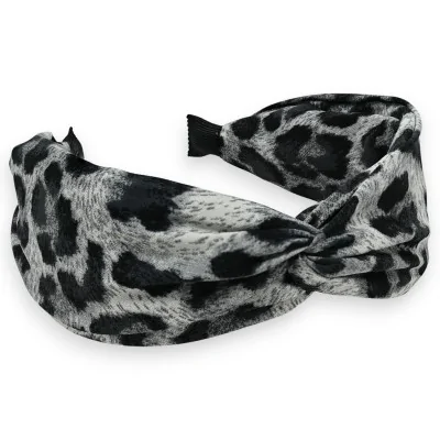 Breites Stirnband mit grau-schwarzem Leopardenmuster