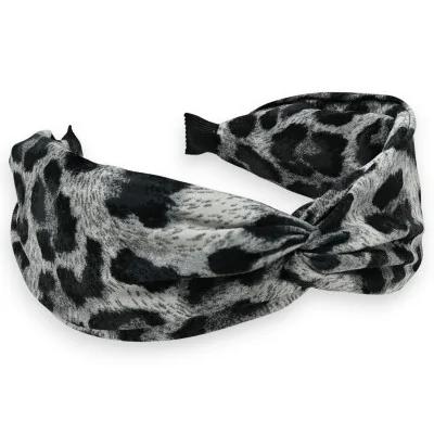 Wide grey and black leopard print headband