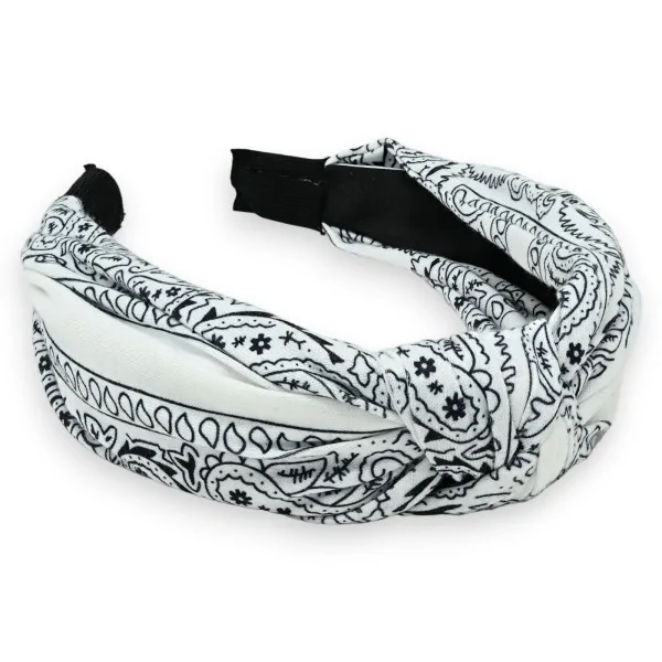 Bandana print headband in white
