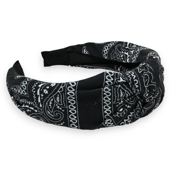 Wide headband with black bandana print