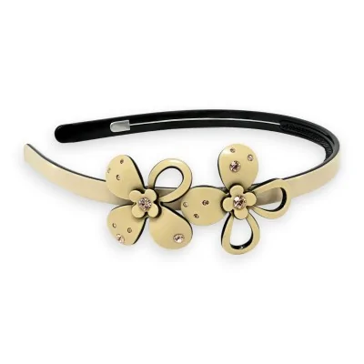 Tiara de resina bege com 2 pequenas flores e strass