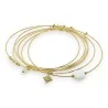 Bracelete rígido em aço dourado com 7 pulseiras de pedra Jade Branca