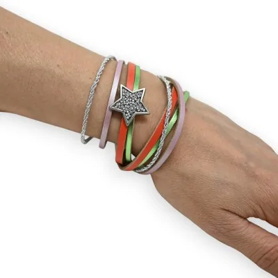 Double wrap bracelet with 3 colors and silver star