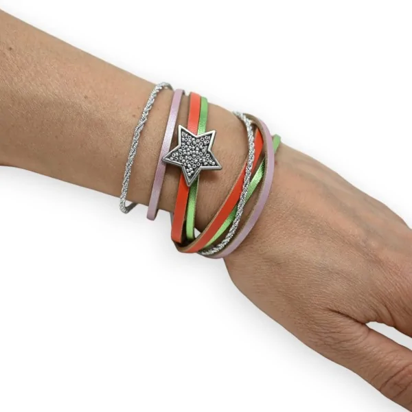 Bracelet double tours 3 couleurs étoile argentée