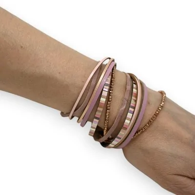 Bracciale doppio giro sfumature rosa antico e perle