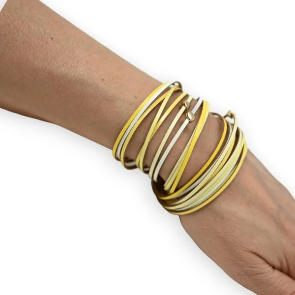 Pulseira dupla de couro sintético amarelo