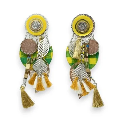 Pendientes de clip de cuadros vichy amarillo y verde