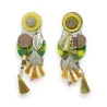 Clip-on earrings with yellow and green gingham pattern