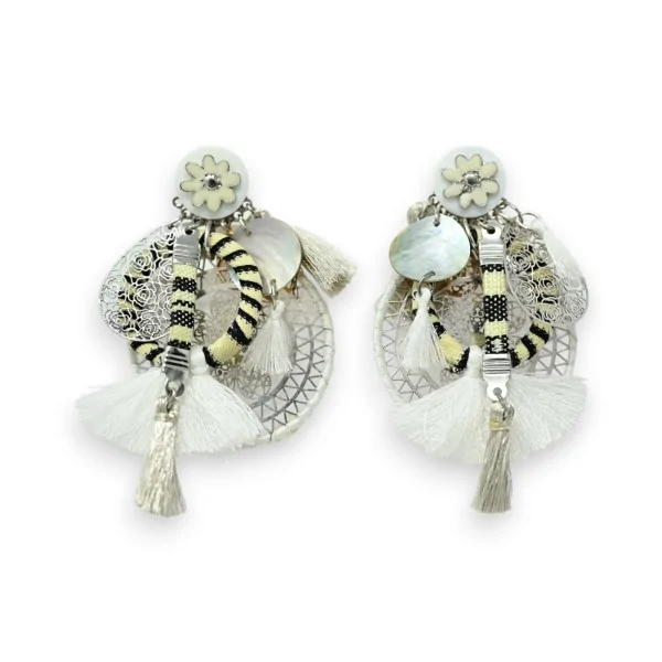 Pendientes de clip atrapasueños blanco y negro