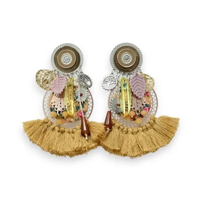 Bohemian-style clip-on earrings in camel