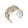 Gold-finish cuff bracelet with glittery silver faux leather and silver accents