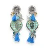 Pendientes de clip corazón cuadros vichy azul turquesa