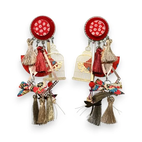 Pendientes de clip shabby rojos