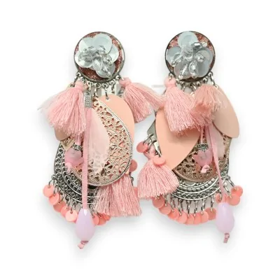 Pendientes de clip estilo oriental rosa