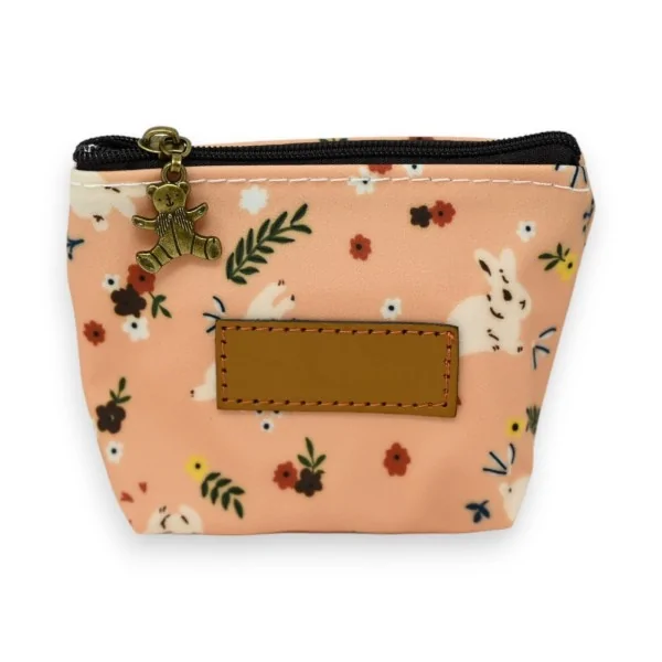 Monedero con estampado de flores y conejos