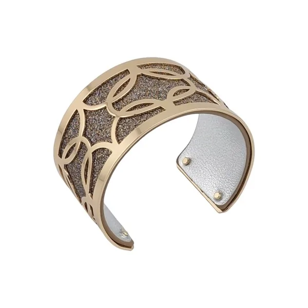 Brazalete con acabados dorados de cuero sintético marrón con brillo y plateado