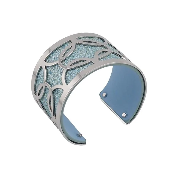 Bracciale rigido con finitura argentata in similpelle glitterata azzurra e azzurra tinta unita