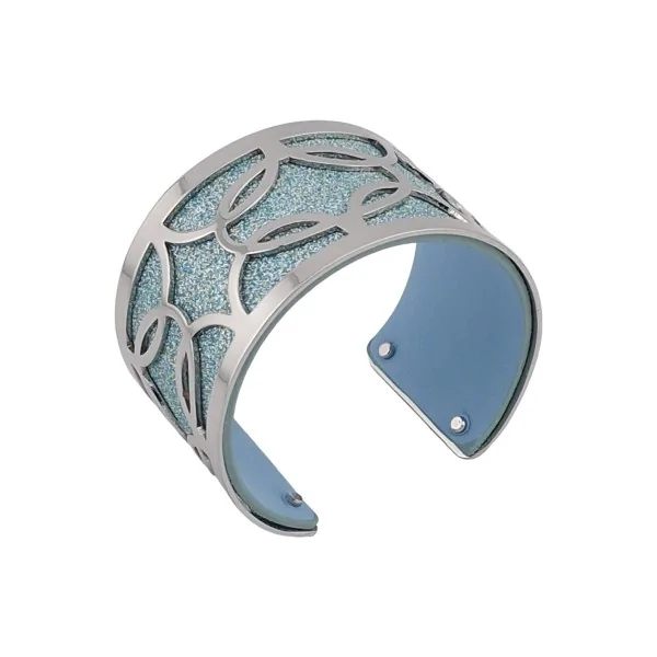 Bracciale rigido con finitura argentata in similpelle glitterata azzurra e azzurra tinta unita