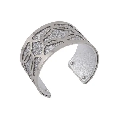 Silver-finish cuff bracelet with glittery silver and plain silver faux leather