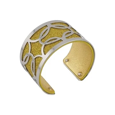 Bracelete de punho com acabamento prateado, couro sintético em mostarda com glitter e mostarda lisa brilhante