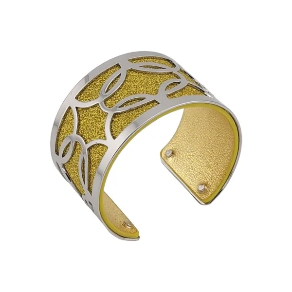 Bracciale a polsino con finiture argentate in similpelle senape glitterata e senape liscia lucida
