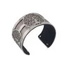 Silver tree of life cuff bracelet with faux leather, metal and glittery black color