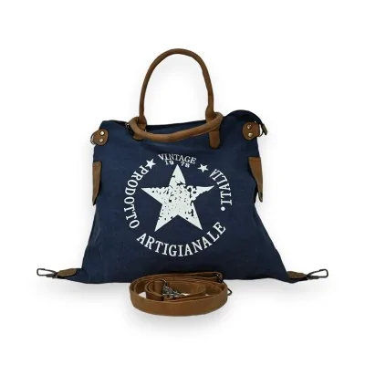 Borsa vintage a mano con stella in denim blu