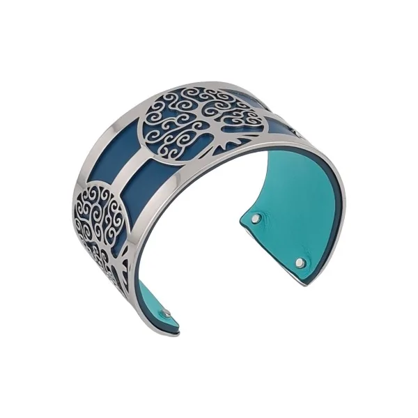 Bracciale rigido albero della vita argentato in similpelle blu anatra e turchese