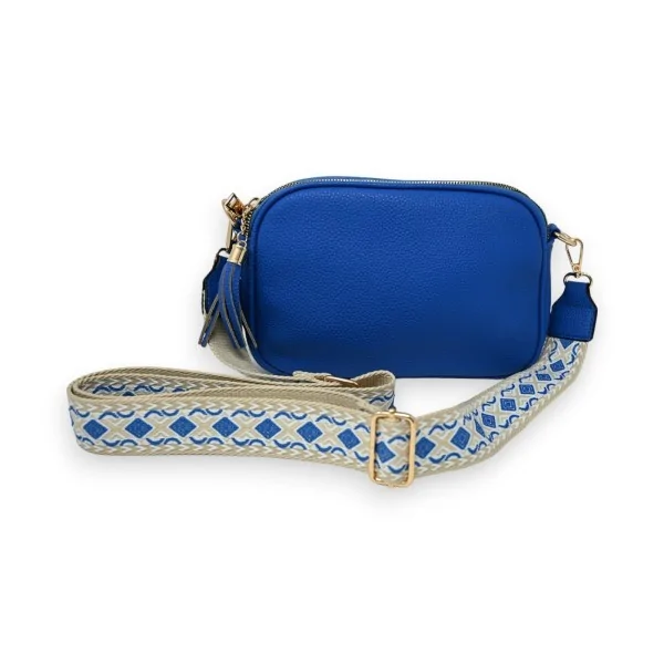 Bolsa tiracolo retangular com múltiplos bolsos azul royal
