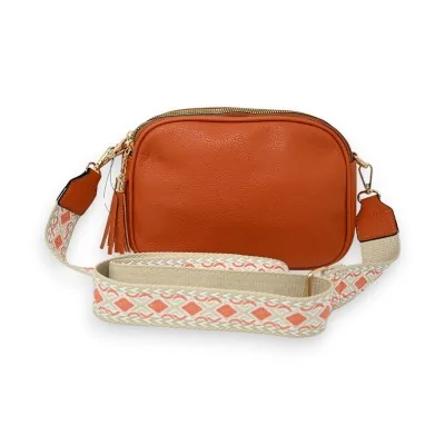 Bolsa tiracolo retangular laranja com múltiplos bolsos